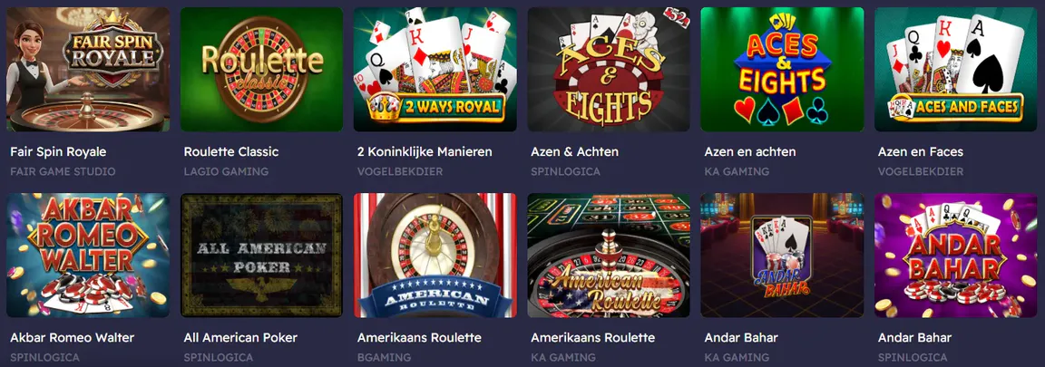 Live casinospellen en tafelspellen bij Casino Peaches