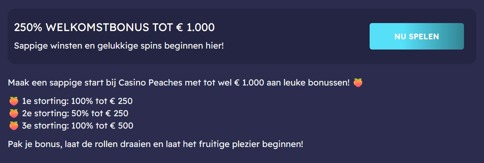 Casino Peaches Welkomstbonus